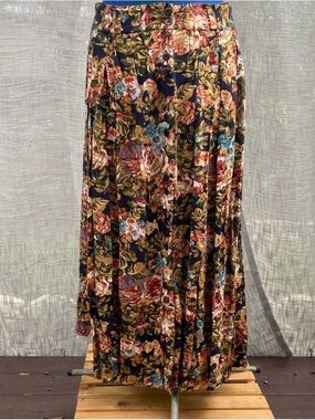 Forenza Floral Maxi Pleated Skirt Button Front Vtg Modest Y2K Boho Size Large